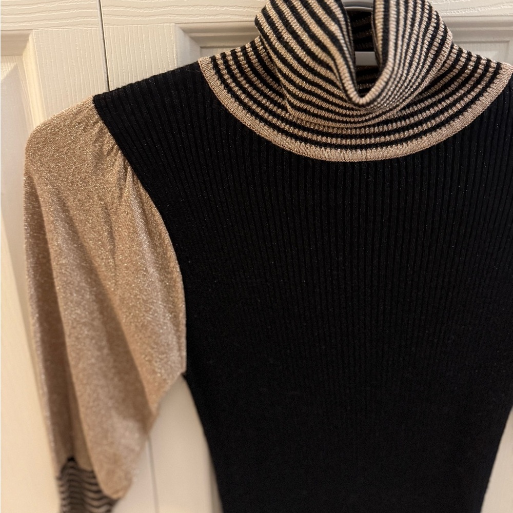 Mango Black and Gold Turtleneck Sweater